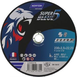 Norton clipper Meule de tronçonnage extra-fines pour aciers et inox Superbleue 5, 230 x 2,5 mm