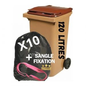 Lot de 10 Sacs Poubelle 120L | Housses de Container + Sangle de Fixation | Anti Salissures - Anti Odeur | Résistant - Anti Fuites | Fabriqué en Europe | Normes CE, REACH, RSGP