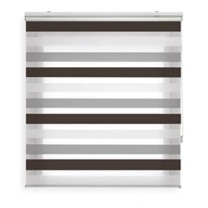 Blindecor Lira Store enrouleur jour nuit tissu double, tricolore Marron, gris, Blanc, 140 x 180 cm (largeur x hauteur) | Taille du tissu 137 x 175 cm. Stores tissu double élégants