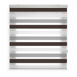 Image de Blindecor Lira Store enrouleur jour nuit tissu double, tricolore Marron, gris, Blanc, 140 x 180 cm (largeur x hauteur) | Taille du tissu 137 x 175 cm. Stores tissu double élégants