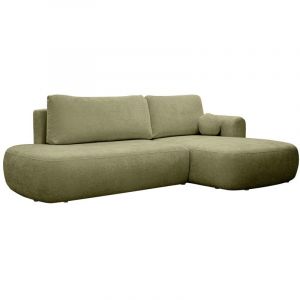 Canap&eacute; d'angle droit convertible en tissu chenille vert kaki BROCARO de Maison C&eacute;phy