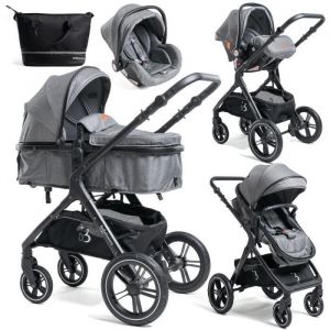 Image de Lorelli BEBELISSIMO - Poussette combin&eacute;e trio 3 en 1 - si&egrave;ge auto 0m &ndash; nacelle &ndash; d&egrave;s la naissance &ndash; jusqu&rsquo;&agrave; 22kg &ndash; Premium - gris