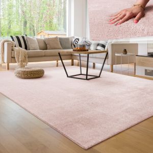 Paco Home - Tapis de salon Unicolore Lavable Pile courte et douce 240x340 cm, Rose