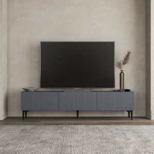 DRAWER Meuble tv 3 portes en bois et m&eacute;tal L180cm - Gris anthracite - Klio