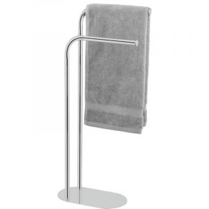 Wenko Porte-Serviettes Mod. Levante Support Serviette et Manteaux autoportant Design Salle de Bain en Acier Inoxydable 30x79x17 cm Argent Brillant