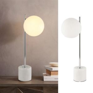 Lampe de Table &Aring;sa avec Base en Marbre Boule en Cristal Opale et M&eacute;tal Chrom&eacute; &ndash; E27