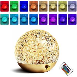 Merkmak - Lampe de table en cristal ondulee a l'eau rgb 16 couleurs Veilleuse telecommande usb pour la decoration de bureau de chambre a coucher,