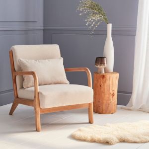 Image de Alice's Garden Fauteuil design beige en bois et tissu