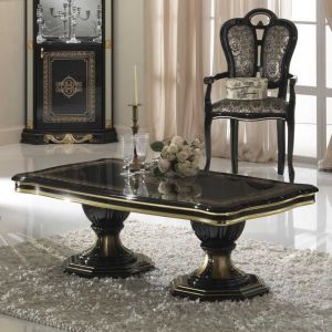 Image de Table basse rectangulaire - ADELE - Noir - Bois - Laqu&eacute; - L 130 x l 70 x H 44 cm