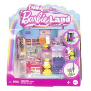 Barbie Coffret Mini-BarbieLand Supermarché, avec poupée de 3,8 cm, étagères de Produits, Espace de Caisse et Chariot pour Inventer des Histoires, JCR33