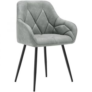 WOLTU Chaise de Salle à Manger en Simili Cuir, Chaise de Cuisine avec Dossier, Accoudoirs, Pieds en Métal, Chaise Ergonomique,Gris