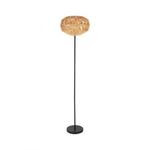 Eglo Lampadaire Sheldon, lampe de salon boh&egrave;me sur pied, luminaire en m&eacute;tal noir avec abat-jour en papier raphia, douille E27, 153,5 cm