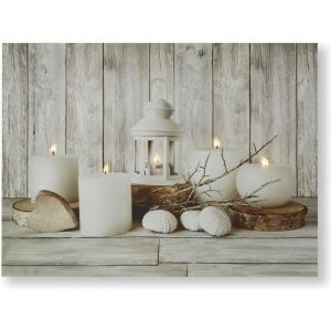 Toile à led Bougies 80 x 60cm Blanc, Gris - Blanc, gris