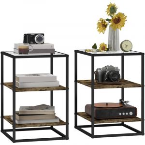 Homcom Lot de 2 bouts de canapés tables basses d'appoint design 2 étagères plateau verre trempé