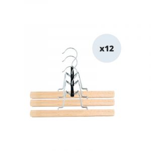 MSV Lot de 12 cintres en bois pour pantalon ou jupe 25cm Beige