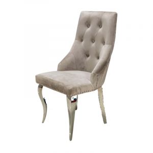 Lot de 4 Chaises anneau Capitonnées et Cloutées Chrome Velours Moka