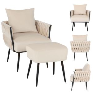 Chaise d'appoint Coast avec pouf - Velours - Max. 150 kg - 66 x 65 x 80 cm - Beige