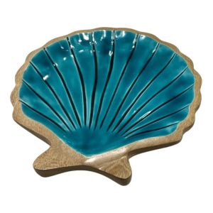 Signes Grimalt Grand plateau d&eacute;coratif en coquillages pour la cuisine, organiseur polyvalent, id&eacute;al pour une d&eacute;coration nautique, en bois de manguier bleu.