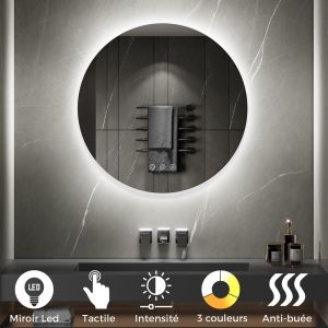 VEKIO Miroir LED lumineux Ø 60 cm rond antibuée + intensité et couleur réglables salle de bain - SANIVERRE