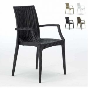 Grand Soleil Chaises de jardin fauteuil accoudoirs bar café restaurants en Poly rattan BISTRO ARM | Noir