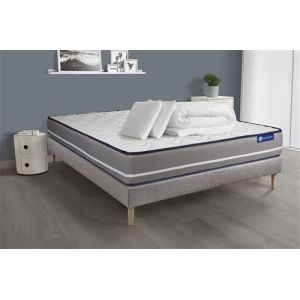 Pack pr&ecirc;t &agrave; dormir matelas Ressorts ensac s ACTIFLEX PUR 140x200 3zones de confort + sommier KIT gris + 2 oreillers+couette