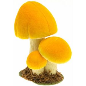 Ruedelafete Trois Champignons Jaune bomb&eacute;s factices sur socle 17cm