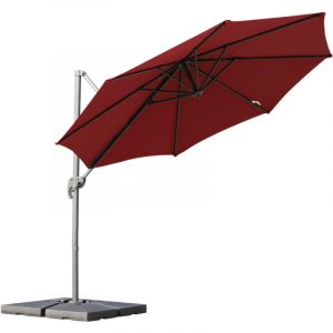 Image de Outsunny Parasol déporté octogonal inclinable manivelle avec pied en acier Ø2,94 x 2,48H m rouge bordeaux