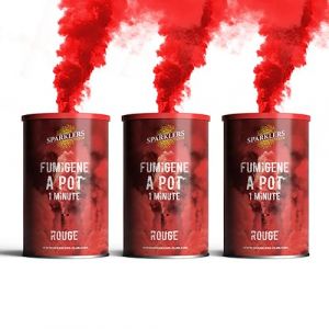 Lot de 3 Fumigènes en Pot 1 MINUTE couleur Rouge - Allumage à mèche, durée 60 secondes,