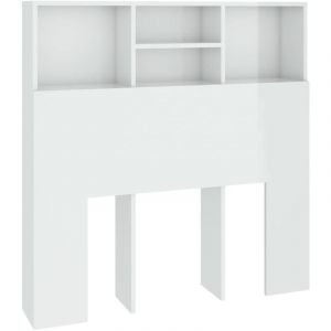 Décoshop26 Tête de lit avec rangement accessoire de lit table de chevet étagère 100 x 19 x 103,5 cm MDF blanc brillant TDL0200097