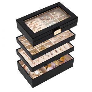 Yorbay Boîte à Bijoux à 4 Niveaux - Noir - Rangement Bijoux pour Boucles d'oreilles Colliers Bracelets Bagues