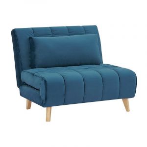 AC-Déco Fauteuils - Fauteuil convertible en couchage en tissu - Pieds en bois beige - Bleu - L 191 cm x l 103 cm