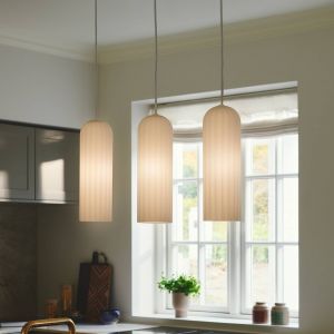 Nordlux Suspension Miella, à 3 lampes, verre strié, satiné/blanc