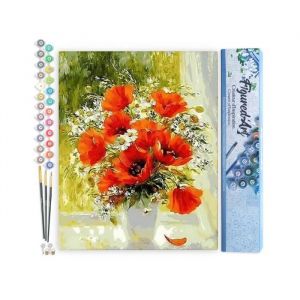 Figured'Art Peinture par Num&eacute;ro Adulte Fleurs Rouges et Marguerites - Activit&eacute; Manuelle Kit de Loisir Cr&eacute;atif DIY Num&eacute;ro d'Art Complet - 40x50cm sans ch&acirc;ssis en bois