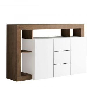 Altobuy - arturo - Buffet 2 Portes 3 Tiroirs Blanc Laqué Encadrement Niches Aspect Chêne Mercure