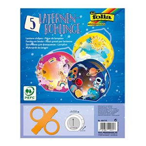 Folia 6817/5 Lot de 5 lanternes Rondes Vierges en Carton Photo Ocre &Oslash; 19 cm D&eacute;coupe de fen&ecirc;tre env. 13,5 cm