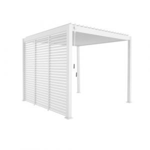 Pergola bioclimatique aluminium 3x3 m V2 lames orientables + 3 persiennes TRIOMPHE blanc