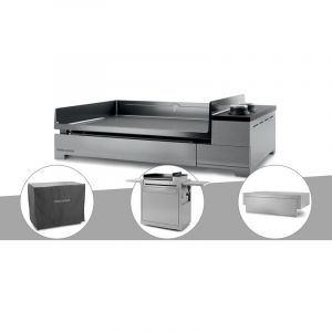Forgeadour Plancha électrique Premium 60 inox avec chariot, housse et couvercle - Gris