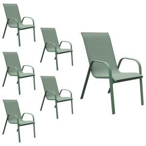 Happy Garden Lot de 6 chaises MARBELLA en textilène et aluminium vert sauge