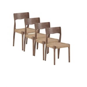 Lot de 4 chaises en bois de fr&ecirc;ne couleur noyer