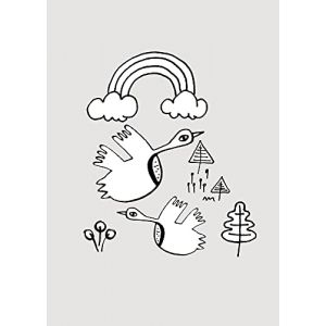 Komar Affiche d'art Scribble Birdy - Taille: 50 x 70 cm - noir, blanc