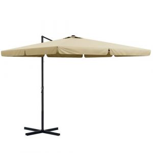Outsunny Parasol d&eacute;port&eacute; carr&eacute; inclinable manivelle avec pi&egrave;tement croix alu beige