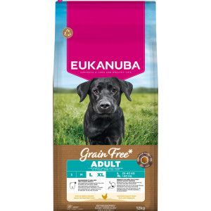 Eukanuba Croquettes Premium sans C&eacute;r&eacute;ales pour Chien Adulte de Race Petite et Moyenne&ndash; Riche en Poulet - Hypoallerg&eacute;nique &ndash; Glucosamine Calcium- 12 kg