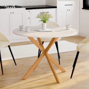 Idmarket Table à manger ronde gisele 4-6 personnes pied araignée bois plateau blanc 110 cm