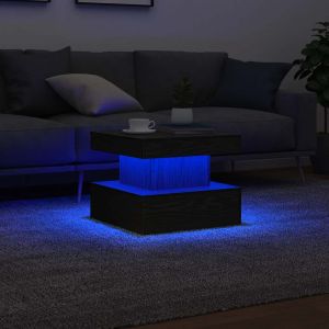 VidaXL Table Basse Avec Lumi&egrave;res Led Ch&ecirc;ne Noir 50x50x40 Cm