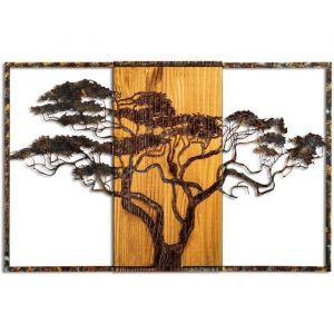 Accessoire mural d&eacute;coratif en bois peint &agrave; la main, 90 x 58 x 3 cm, 100% bois massif (3 cm) et m&eacute;tal (1,5 mm), variations de couleurs uniques pour une d&eacute;coration d'int&eacute;rieur &eacute;l&eacute;gante