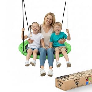 SereneLife Balan&ccedil;oire Volante Ronde 100 cm avec Kit de Suspension et Pivot Central &ndash; Jeu Circulaire Suspendu pour Arbre avec Sangles, Cadre M&eacute;tallique Rembourr&eacute;, Si&egrave;ge en Tissu Polyester