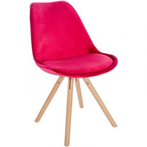 CLP Chaise de salle à manger Sofia en velours avec Pieds en bois, Rouge/Nature (rond)