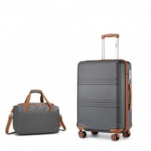 Set de 2 Valises de Voyage Rigide Bagage Cabine 55x40x22cm à 4 roulettes avec Serrure TSA + Sac de Voyage Ryanair, Gris