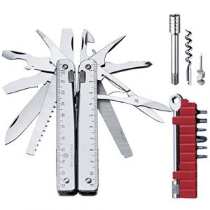 Victorinox Swiss Tool X Plus Ratchet Couteau de Poche Suisse, Multitool, 38 Fonctions, Tire Bouchon, Lame Fixe, Etui, Argent