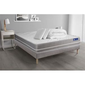 Pack prêt à dormir matelas Mémoire de forme ACTIMEMO TOUCH 140x200 3zones confort + sommier KIT gris + 2 oreillers + couette